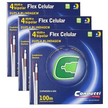 Imagem de Kit 3 Cabo Coaxial RF 4mm + Bipolar 2x26awg Dupla Blindagem Rl 100m Condutti 