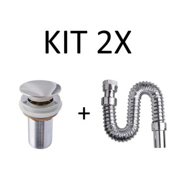 Imagem de Kit 2 Sifões Cromados + 2 Válvulas Pia Cuba Click Cromadas