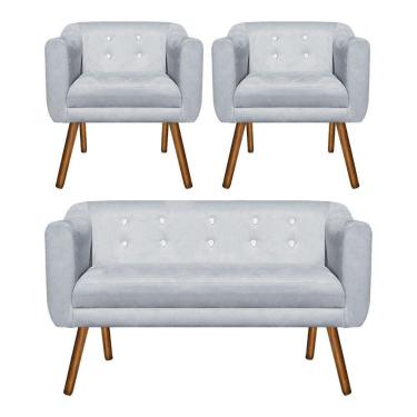 Imagem de Kit 01 Namoradeira e 02 Poltronas Julia Cinza Com Strass