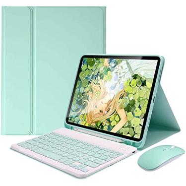 Imagem de Capa para iPad Pro 12.9 com teclado, Capa de teclado para iPad Pro 12,9 polegadas 5ª 4ª 3ª geração, Teclado iPad Pro 12.9 com suporte para lápis de mouse Magneticamente destacável sem fio Bluetooth Teclado, Menta verde