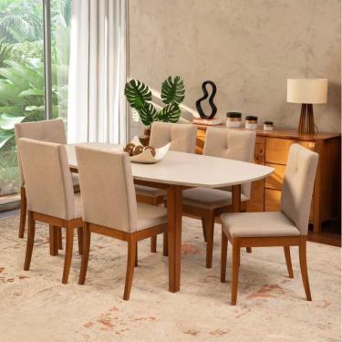 Imagem de Conjunto Mesa Tiê e 6 Cadeiras Tiê Maxx CabeCasa MadeiraMadeira Bege/Amêndoa