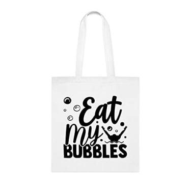 Imagem de Sacola Eat My Bubbles, presente de bolhas, bolsa de ombro, bolsas reutilizáveis, cesta de Natal de aniversário, ideia de presente, Branco