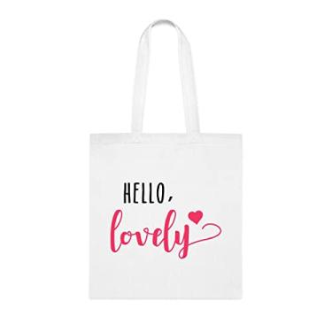 Imagem de Hello Lovely Tote Bag, Hello Lovely Tote Gift, Hello Lovely Tote Bag, Hello Lovely Reusable Bags, Birthday Christmas Basket Gag Gift Idea, Presente Para Ela, Presente Para Ela, Bolsa Feminina Tote, Branco