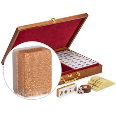 Imagem de Yellow Mountain Imports Classic Chinese Mahjong Game Set - Champagne Gold - with 148 Medium Size Tiles, a Wooden Case, Betting Sticks, 3 Dice, and a Wind Indicator - for Chinese Style Game Play