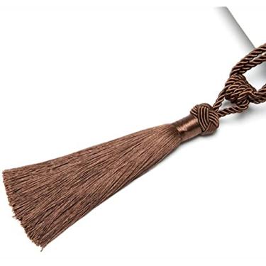 Imagem de peça suporte de cortina de amarração acessório de cortina feito à mão borlas franja pendurada bola gravata para trás janela cortina borla decoração de casa, café escuro, 4 peças