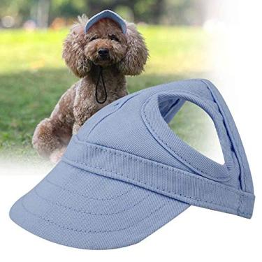 Imagem de Chapéu esportivo para cães de estimação chapéu de beisebol para animais de estimação chapéu ao ar livre chapéu de sol elegante faixa ajustável chapéu de viagem de verão com furos para orelha (M-azul)
