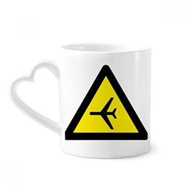 Imagem de Símbolo de aviso amarelo preto plano triângulo caneca café cerâmica copo de coração de vidro