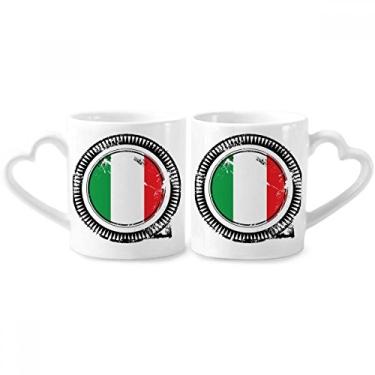 Imagem de Conjunto de canecas de porcelana para casais, bandeira nacional da Itália, bandeira europeia, país marcas, coração