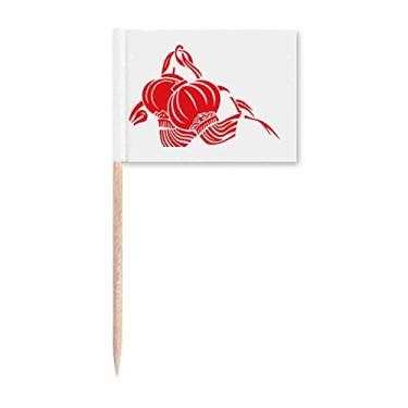 Imagem de Lanterna chinesa com padrão vermelho lótus palito de dente marcadores decoração de festa