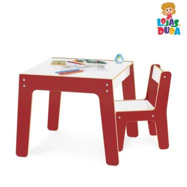 Imagem de Conjunto Mesa Infantil Em Madeira Com Cadeira Vermelha Mesinha Didatic