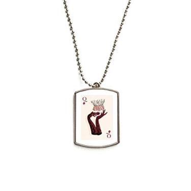 Imagem de DIYthinker Colar para animais de estimação com pingente de corrente de aço inoxidável com padrão Q de diamante de baralho