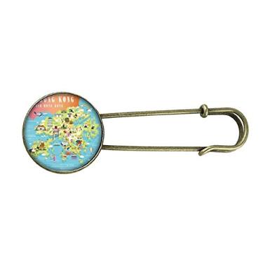 Imagem de I Love Hong Kong Mapa China Localização Retrô Broche de Metal Clipe Joias