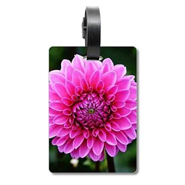 Imagem de Pink Big Flowers Beautiful Green Leaves Mala Etiqueta Bagagem Cartão de Bagagem Scutcheon Etiqueta