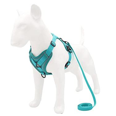 Imagem de FitBest Peitoral reflexivo para cães e gatos, colete ajustável de malha respirável macio acolchoado para cães com coleira sem puxar para cães e filhotes, arnês para ambientes externos verde G