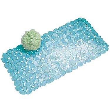 Imagem de iDesign Tapete de banho antiderrapante com sucção Pebblz para banheira de chuveiro, barra, conjunto de 1, azul