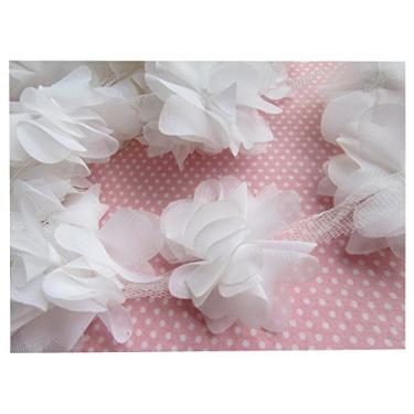 Imagem de YYCRAFT 4,5 metros 6,3 cm 3D chiffon flor rendas enfeites de noiva buquês de flores cluster flor DIY costura (branco)