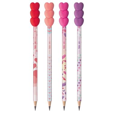Imagem de Kit 4 Lápis Preto HB Com Topper Borracha Love Coração Tris