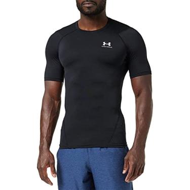 Imagem de Under Armour Camiseta masculina de compressão Heatgear de manga curta, preta (001)/branca, pequena