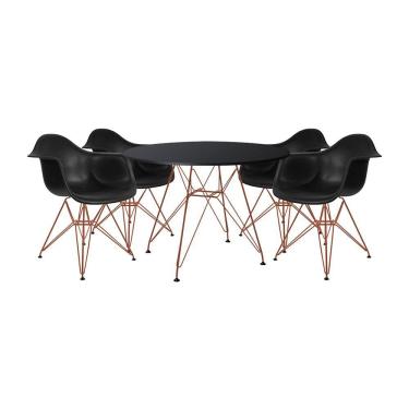 Imagem de Mesa de Jantar Redonda Eames Eiffel Preta 110cm com 4 Poltronas Pretas Ferro Cobre