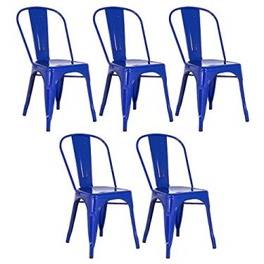 Imagem de Loft7, Kit 5 Cadeiras Iron Tolix Design Industrial em Aço Carbono Vintage Moderna e Elegante Versátil Sala de Jantar Cozinha Bar Restaurante Varanda Gourmet, Azul Escuro