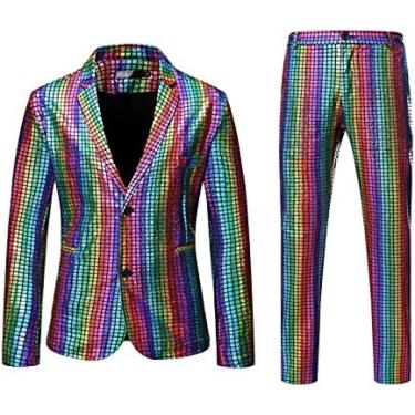 Imagem de Conjuntos De Agasalhos Masculinos Com Lantejoulas Brilhantes, Botão Para Baixo, Calça De Corrida, Gola Alta, Calça, Estilo De Boate, Agasalho De Treino,Azul,eu,bonny369