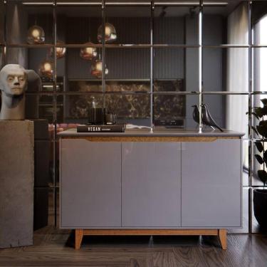 Imagem de Buffet Aparador 3 Portas Retrô Pés em Madeira Flow Cinza