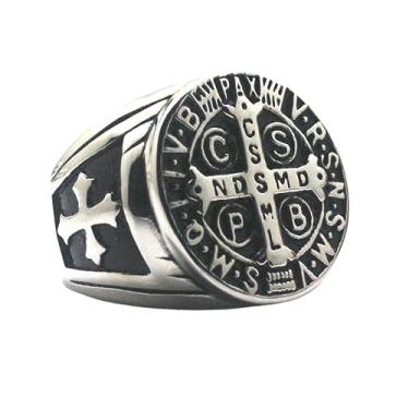 Imagem de Anel São Bento Masculino De Aço Inox Templário Cristão Vintage (18)