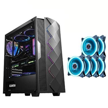 Imagem de Gabinete Gamer ATX Case, Mid-Tower PC Gaming Case ATX/M-ATX/ITX - Front I/O USB 3.0 Port - Tempered Glass Side Panel - Support Water Cooling - With Ice Blue Fan (Style : 6 fan)