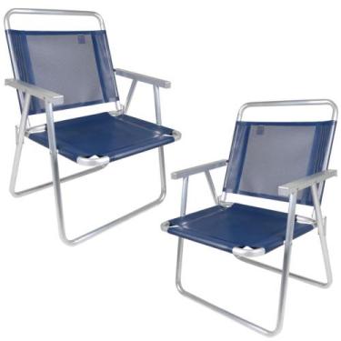 Imagem de 2 Cadeiras De Praia Dobravel Alta Em Aluminio Oversize Azul  Mor