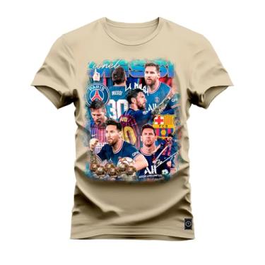 Imagem de Camiseta Plus Size Agodão T-Shirt Unissex Premium Macia Estampada Messi Carrera Bege G1