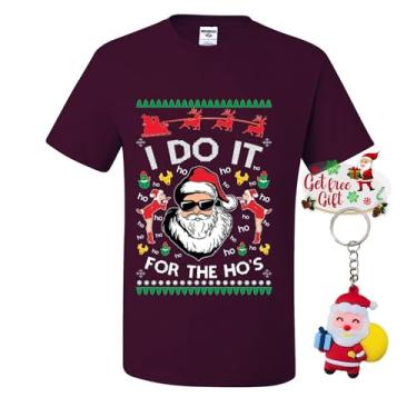 Imagem de wild custom apparel Camisetas feias de Natal I Do It for The Hooooees Santa, Marrom, GG