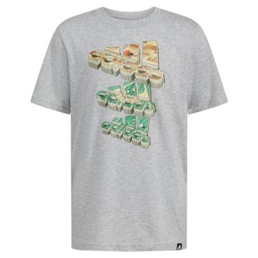 Imagem de adidas Camiseta esportiva de manga curta grande para meninos, Bloco cinza mesclado, 7