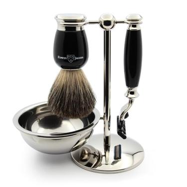 Imagem de Edwin Jagger Conjunto de barbear preto de 4 peças para lâminas Mach3