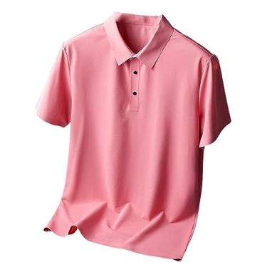 Imagem de Camisa polo masculina de lapela sólida de seda gelo camisas de golfe com botões para trabalho camiseta elástica atlética secagem rápida, Vermelho, 4G