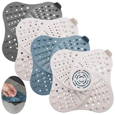 Imagem de 4 peças de capas de ralo de chuveiro com adesivos, protetor de ralo para ralo de pia de borracha AIFUDA para cozinha e banheiro