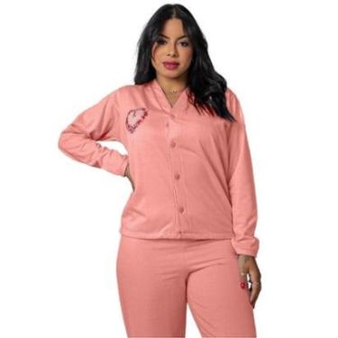 Imagem de Pijama Manga Longa Feminino Aberto Moletim Flanelado Cs 0161-Feminino