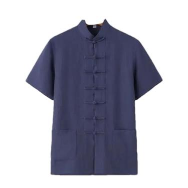 Imagem de Camisa de verão fina respirável vintage linho manga curta tang terno estilo chinês meia manga top para homens, Hh-681, M
