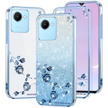 Imagem de Kainevy Capa de telefone para Realme C30 capa transparente com glitter flor para mulheres meninas linda capa para celular Realme C30s capa protetora de silicone à prova de choque fina brilho luxo