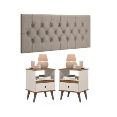 Imagem de Kit Conjunto 2 Mesa De Cabeceira Retro Quarto Cama - Ted - (OFF WHITE/FREIJO)