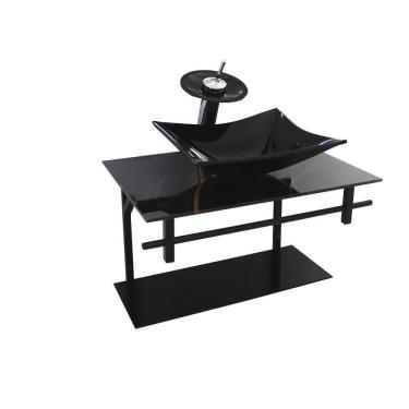 Imagem de Gabinete de vidro para banheiro 60cm retangular ap slim mármore preto dourado