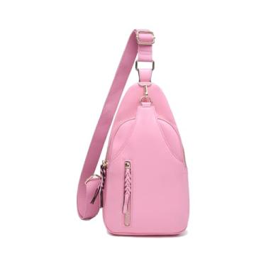 Imagem de Jen & Co. M2342 Nikki Bolsa de peito com alça ajustável, bolsa tiracolo multiuso de couro vegano, Rosa, chiclete, 13 x 7.5 Inches