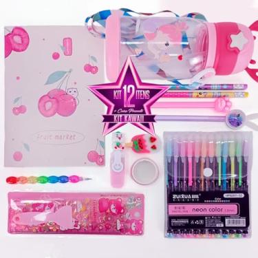 Imagem de Presente Menina Kit Surpresa Kawaii Papelaria Criativa Fofa com Garrafinha de Água, Material Escolar,