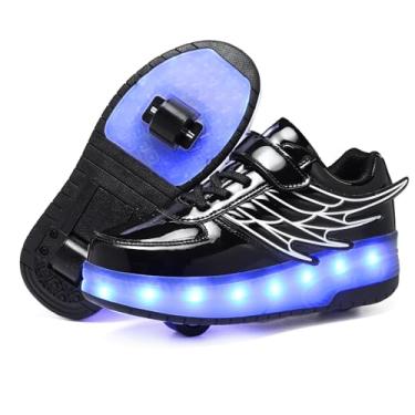 Imagem de HOVERKICKES Tênis de skate LED para crianças, meninos, meninas, com rodas destacáveis, recarregáveis, piscantes, Preto, 1.5 Little Kid