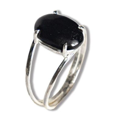 Imagem de Anel Turmalina Preta Cabochão Oval 12mm Ajustável Prata 950