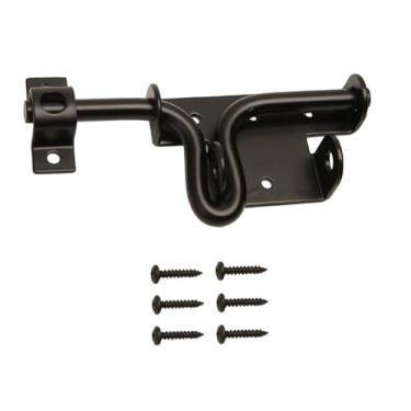 Imagem de LAJIAOZ Trava de portão deslizante preta resistente com orifício para cadeado – Ferragens sólidas de metal espesso, fechaduras de portão para porta de galpão, cercas de madeira, portas de celeiro, porta de quintal, trinco ao ar livre