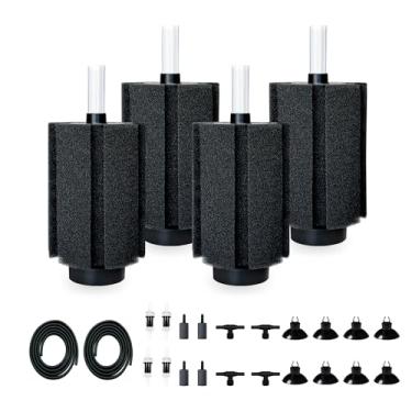 Imagem de DVHEY Filtro de esponja de aquário extra grande de 125 a 150 litros com pedra de ar e mídia cerâmica, pacote com 4 filtros de esponja silenciosos para aquário de peixe e camarão betta