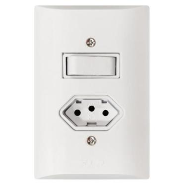Imagem de Kit 20 Interruptor Simples 1 Tecla + Tomada 10A 2p+t Branco Com Espelh