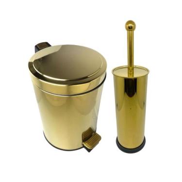 Imagem de Kit Lavabo Inox Dourado Lixeira 5L e Escova Sanitaria France Fineza