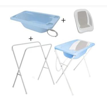 Imagem de Kit banheira bebê plástica acqua trio - galzerano - GALZERANO , AZUL P