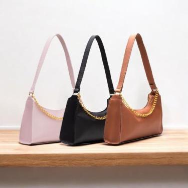 Imagem de Kit 3 Bolsas Baguete Corrente Feminina Lisa Pequena Tiracolo de Ombro 